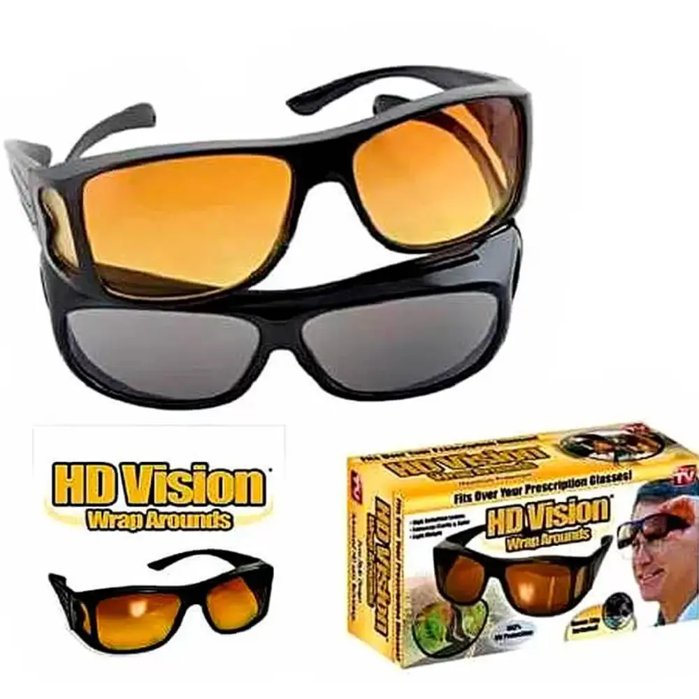 Unisex 2pcs Hd Vision Wraparound Day And Night Driving Glasses Hd Vision Sunglasses Set Online