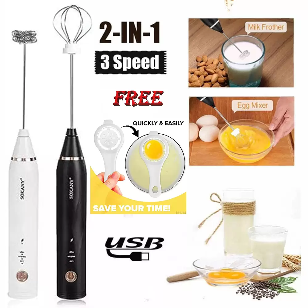 Buy 3 Speeds Hand Mixer Egg Beater Coffee Milk Drink Whisk Frother Stirrer  USB Rechargeable Handheld Food Blender Tool by Just Green Tech on Dot & Bo