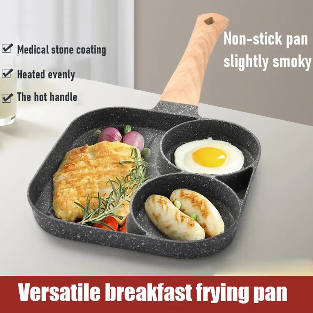 3 in 1 Nonstick Frying Pan Heat Resistant Handle 3 Section Skillet Cooking Pan