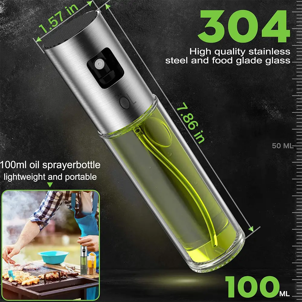 Portable 100ml Stainless Steel Leak Proof Cup Olive Oil Sprayer Bottle Dispenser Oil Pot Pump (4)