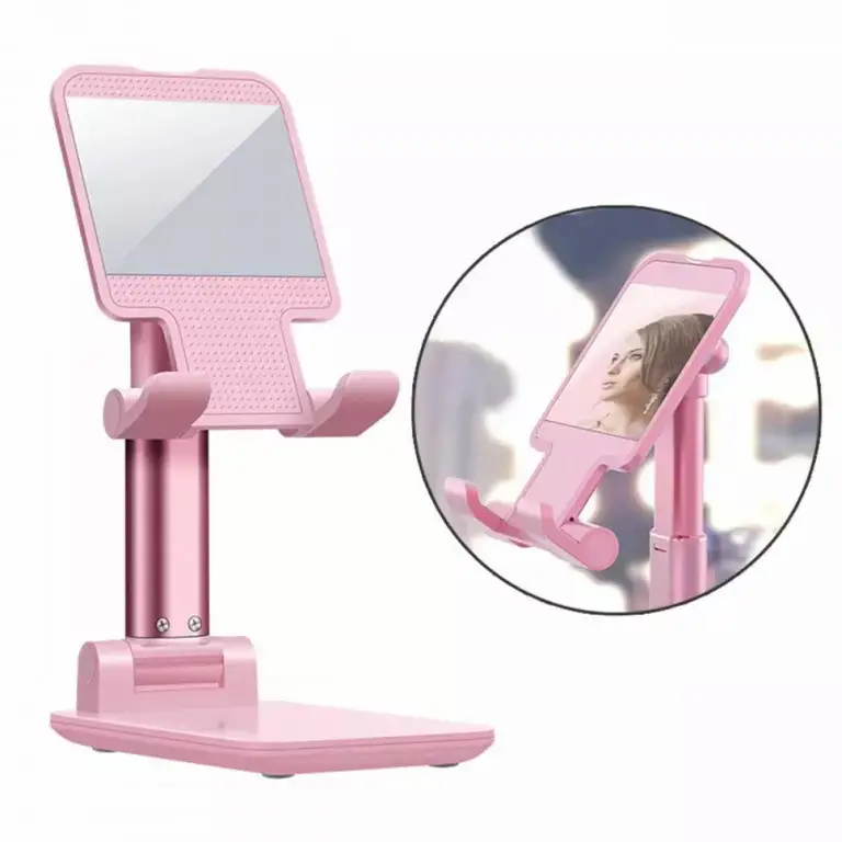 Foldable Desktop Phone Stand Holder with Mirror Adjustable Cell Phone Holder Phone Mount (2)