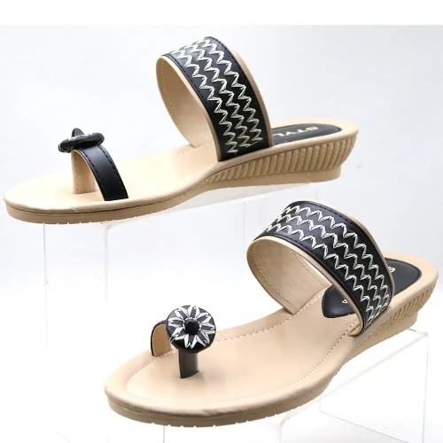 Handmade Ladies Slippers Women Sandals Black with Cream Color