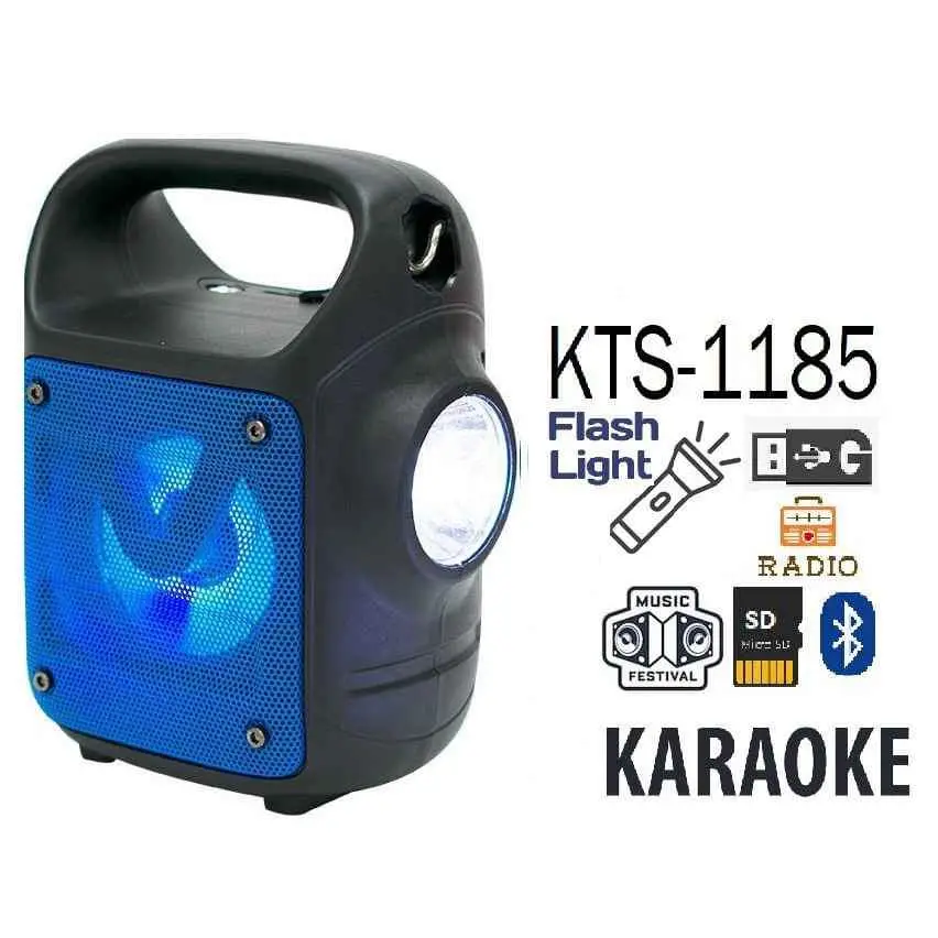 Extra Bass KTS-1185 Rechargeable Blutooth Speaker with Torch KTS 1185 Bluetooth, Mic Input, FM Radio, Flashlight, TF Memory Card Reader and USB Pen Drive