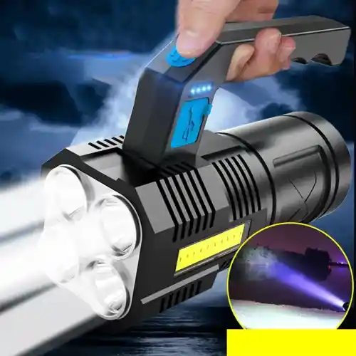 Rechargeable 4 LED Adjustable 4 Modes Flashlight Torch COB Light Powerful Power Display Long-Range Light (4)