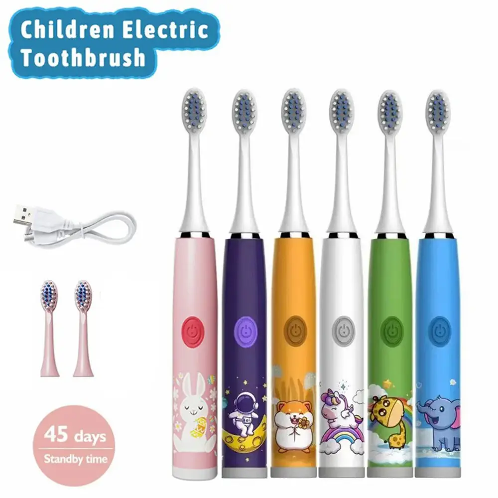 5 Modes Rechargeable Kids Toothbrush Cartoon Pattern Kids With Replace The Toothbrush Head Ultrasonic Electric Toothbrush (1)