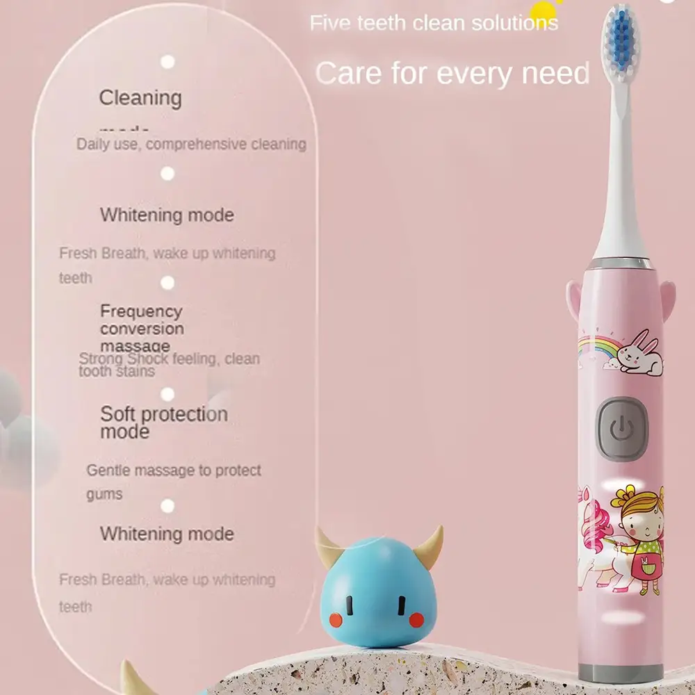 5 Modes Rechargeable Kids Toothbrush Cartoon Pattern Kids With Replace The Toothbrush Head Ultrasonic Electric Toothbrush (12)