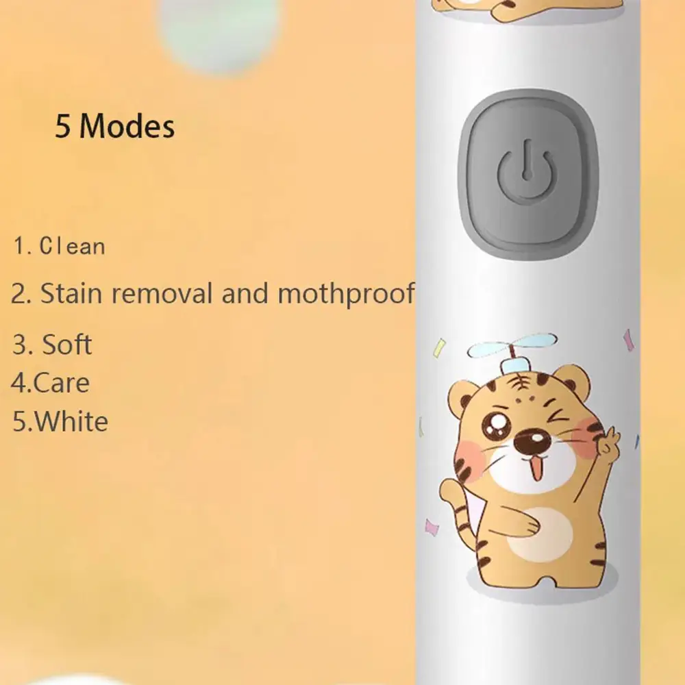 5 Modes Rechargeable Kids Toothbrush Cartoon Pattern Kids With Replace The Toothbrush Head Ultrasonic Electric Toothbrush (4)