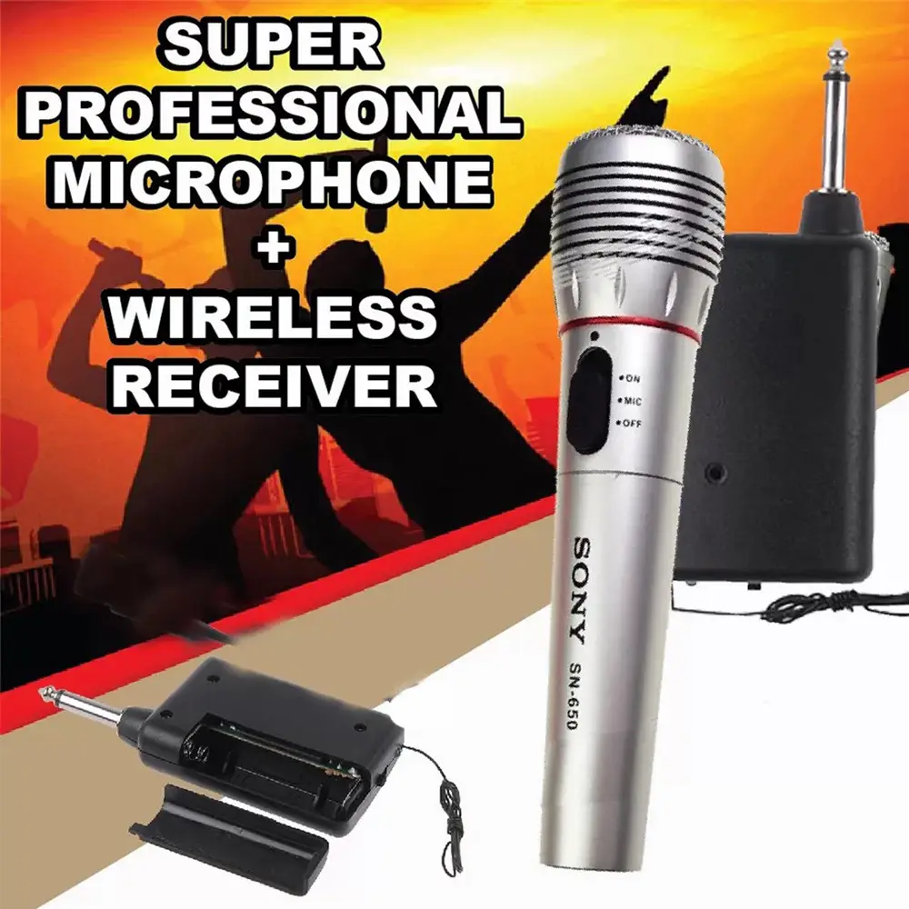 2 in 1 Sony NC-650 Wireless Professional Microphone with Wireless Receiver and Wire Sony Wired and Bluetooth Microphone