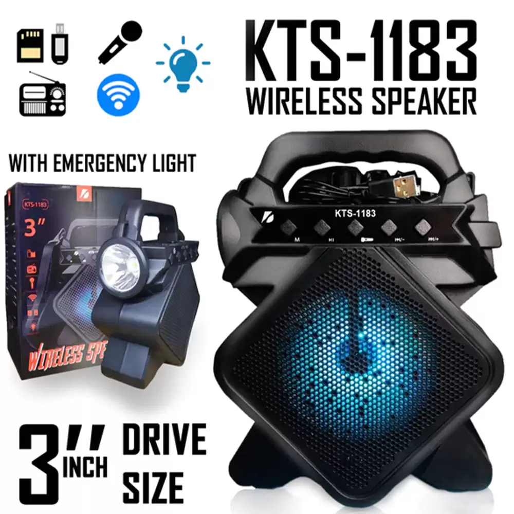 Extra Bass KTS-1183 Rechargeable Blutooth Speaker with Torch KTS 1183 Bluetooth, Mic Input, FM Rad