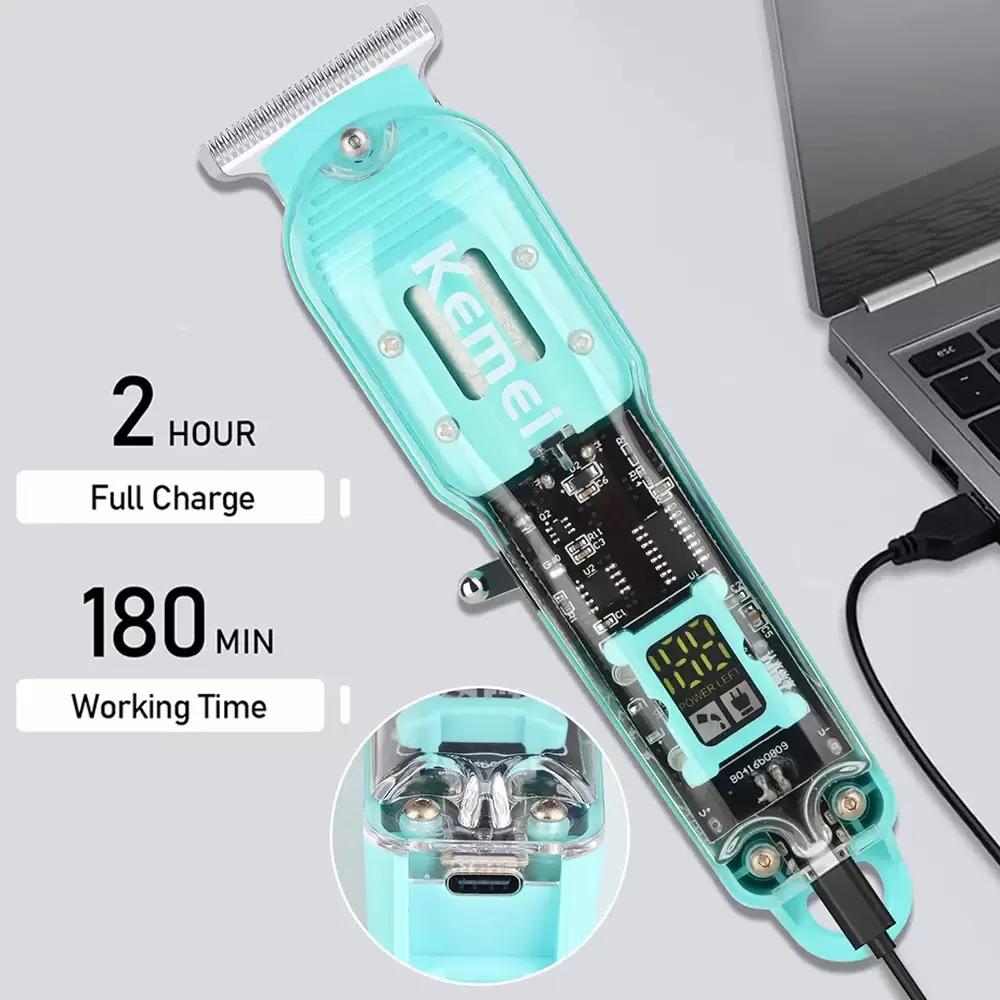 Rechargeable Professional Hair Cutting Machine Hair Clippers Cordless Trimmer Transparent Trimmer with Display (10)