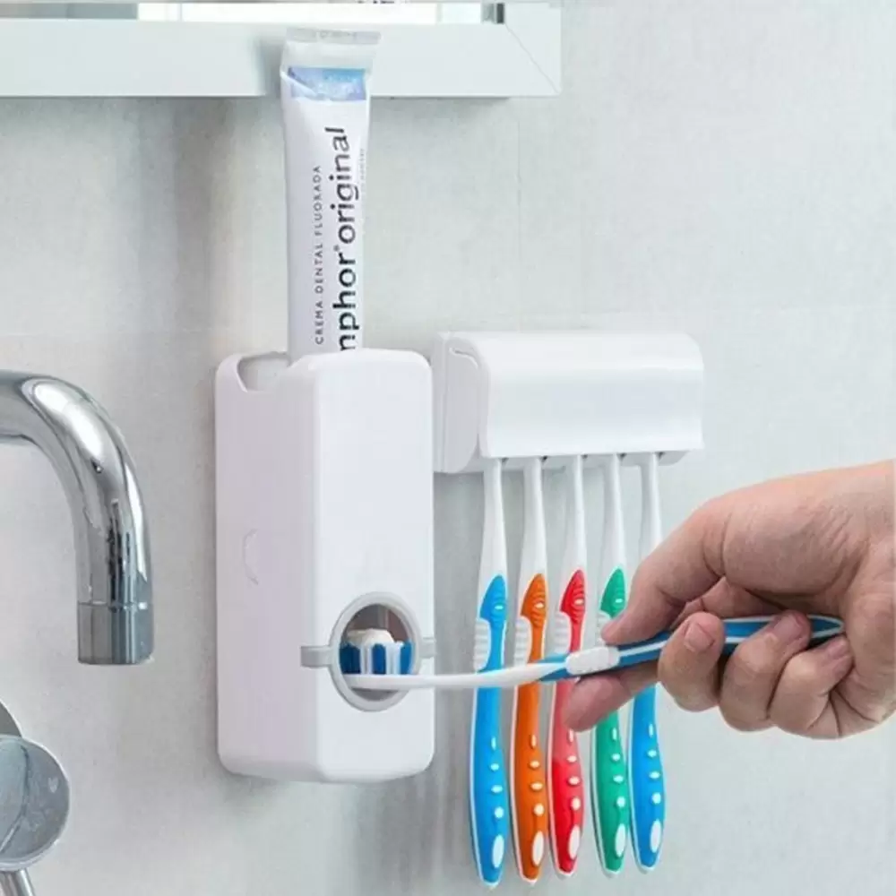 Automatic Toothpaste Dispenser With Toothbrush Holder