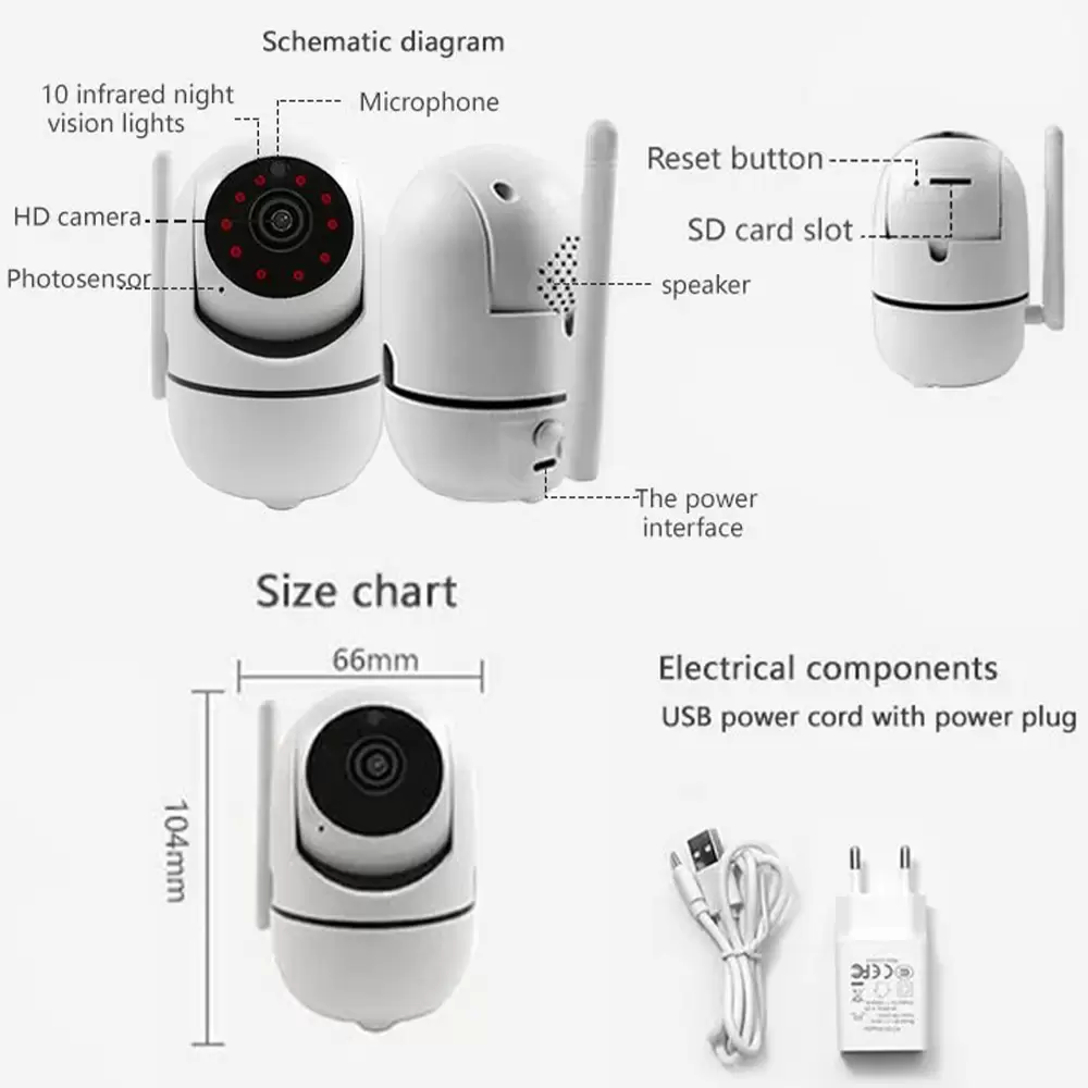 Wireless Wifi IP Camera Mini CCTV Camera SD Card Supported Night Vision Motion Tracker & Two-Way Audio (12)